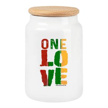 Ruban One Love Reggae - Boîte à biscuits avec couvercle en bois - blanc - Devant