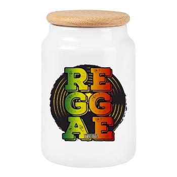 Reggae Neon Logo - Cookie Jar with Wooden Lid - white - Front