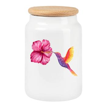 Kolibri und Hibiskus in Aquarell - Keksdose mit Holzdeckel - Weiß - Vorne