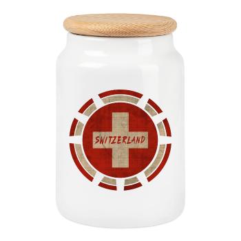 Cercle Suisse / Cadeau Drapeau de la Suisse - Boîte à biscuits avec couvercle en bois - blanc - Devant