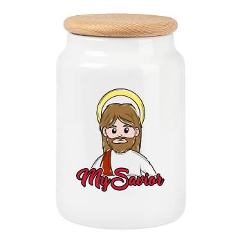 Jesus Christentum - Keksdose mit Holzdeckel - Weiß - Vorne