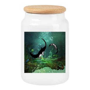 Superbe couverture de rayons sur les basses eaux - Boîte à biscuits avec couvercle en bois - blanc - Devant