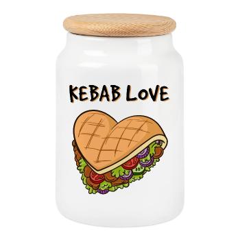 J'aime kebab coeur sandwich sandwich restauration rapide - Boîte à biscuits avec couvercle en bois - blanc - Devant