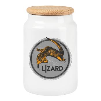 Kreativer Echsen-Illustrationsdruck - Keksdose mit Holzdeckel - Weiß - Vorne