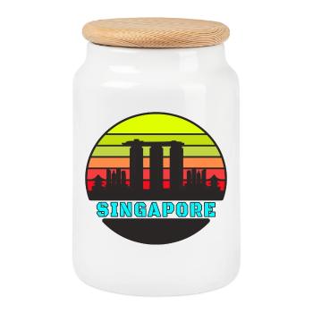 Singapur Skyline / Geschenk Singapore - Keksdose mit Holzdeckel - Weiß - Vorne