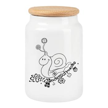 Escargot avec boussole, jumelles, randonnée - Boîte à biscuits avec couvercle en bois - blanc - Devant