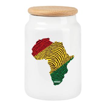 Africa Fingerprint Pattern Palette - Cookie Jar with Wooden Lid - white - Front