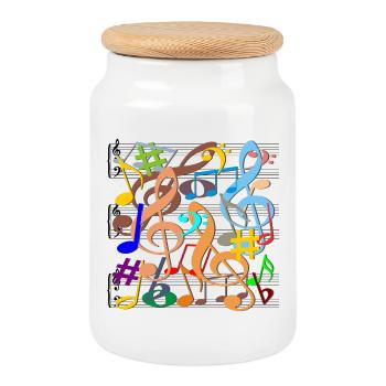 Notes de musique - Boîte à biscuits avec couvercle en bois - blanc - Devant