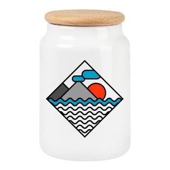 Meer Reisen natur Berge mountain Symbol icon Logo - Keksdose mit Holzdeckel - Weiß - Vorne