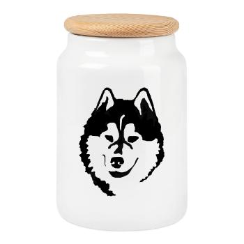 Schwarzweiß Alaskan Malamute Kopf Silhouette - Keksdose mit Holzdeckel - Weiß - Vorne