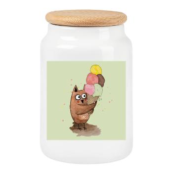 Hibou avec des posters géants de glace - Boîte à biscuits avec couvercle en bois - blanc - Devant