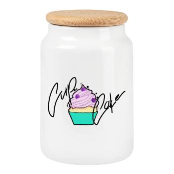 Style signature de cupcakes pastel - Boîte à biscuits avec couvercle en bois - blanc - Devant