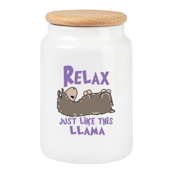 Relax Lama - Cookie Jar with Wooden Lid - white - Front