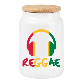 Reggae Music - Cookie Jar with Wooden Lid - white - Front