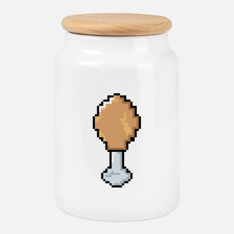 Pixel - Hähnchenkeule - Keksdose mit Holzdeckel - Weiß