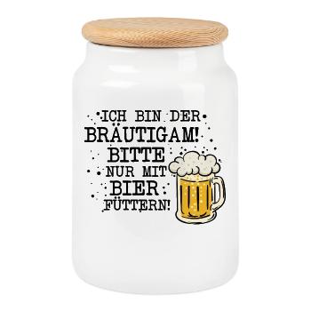 JGA Bräutigam Trinkspruch Junggesellenabschied - Keksdose mit Holzdeckel - Weiß - Vorne