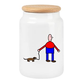 Humorvolle Tier- und Menschzeichnung - Keksdose mit Holzdeckel - Weiß - Vorne