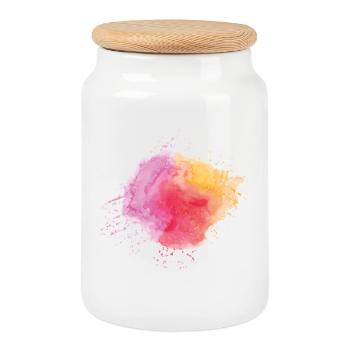 Watercolour - Cookie Jar with Wooden Lid - white - Front