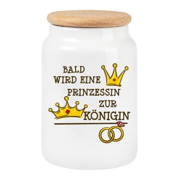 Junggesellin Hochzeit Heirat Polterabend Party - Keksdose mit Holzdeckel - Weiß - Vorne