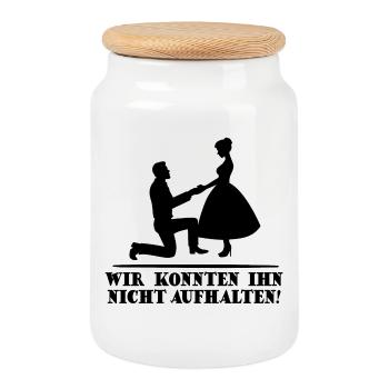Junggesellenabschied Lustiger Spruch JGA Polterer - Keksdose mit Holzdeckel - Weiß - Vorne