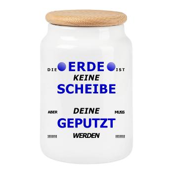 Fensterputzer Erde Spruch lustig Humor Geschenk - Keksdose mit Holzdeckel - Weiß - Vorne