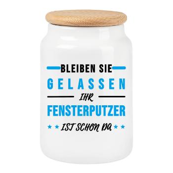 Fensterputzer Gebäudereiniger Sprüche Geschenk - Keksdose mit Holzdeckel - Weiß - Vorne