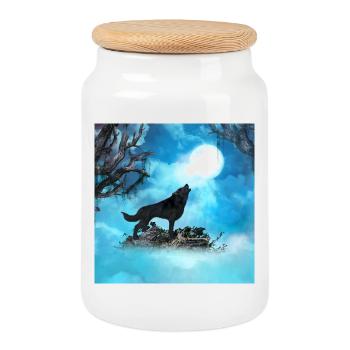 Loup génial dans la nuit - Boîte à biscuits avec couvercle en bois - blanc - Devant