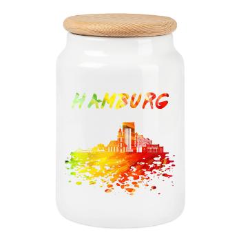 Hamburg Skyline / Hansestadt Kietz Elbe Reeperbahn - Keksdose mit Holzdeckel - Weiß - Vorne