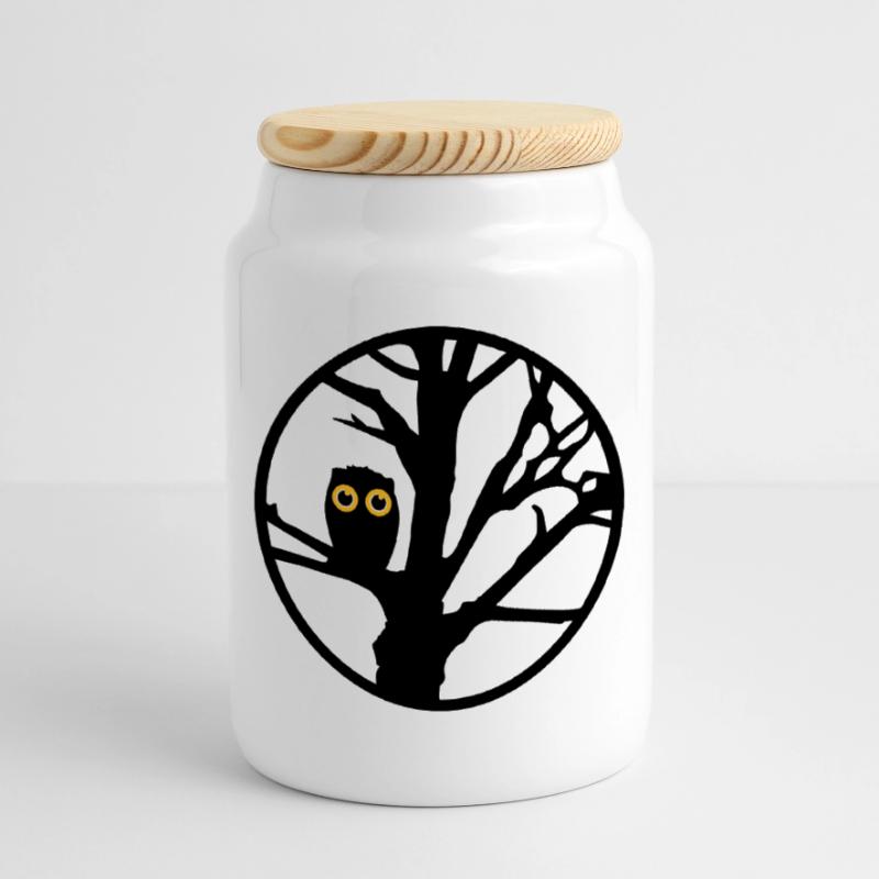 An owl sitting on a tree Cookie Jar with Wooden Lid