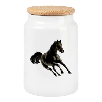 cheval - Boîte à biscuits avec couvercle en bois - blanc - Devant