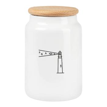 lighthouse - Cookie Jar with Wooden Lid - white - Front