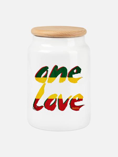 One Love Rastafari Farben - Keksdose mit Holzdeckel - Weiß