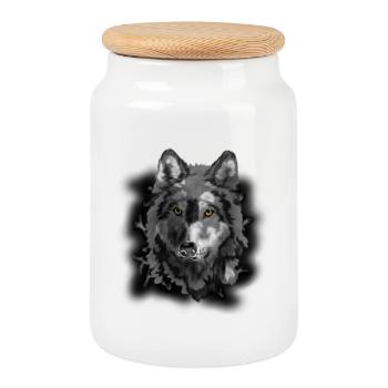 Wolf - Keksdose mit Holzdeckel - Weiß - Vorne
