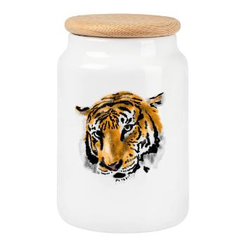 tiger - Cookie Jar with Wooden Lid - white - Front