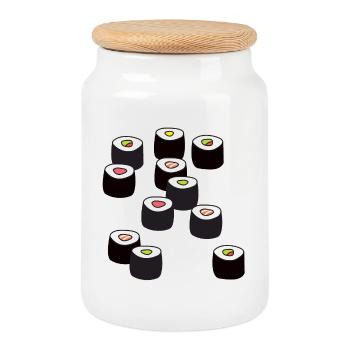 sushi - Cookie Jar with Wooden Lid - white - Front