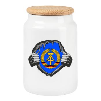 GDR Breast / Gift East Germany East Berlin - Cookie Jar with Wooden Lid - white - Front