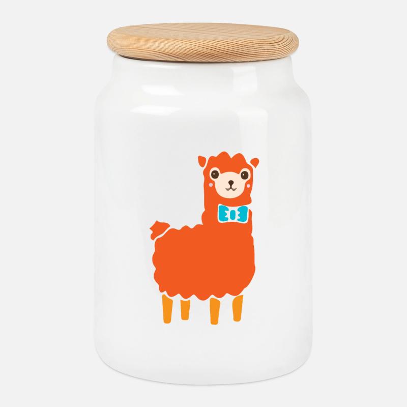 Alpaca - Cookie Jar with Wooden Lid - white