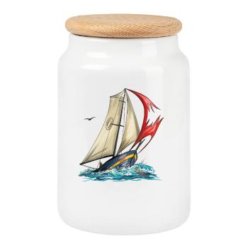 Segel Yacht - Keksdose mit Holzdeckel - Weiß - Vorne
