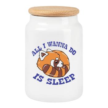 Red panda - Cookie Jar with Wooden Lid - white - Front