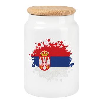 Serbie Klecks / Cadeau De Belgrade Balkans drapeau - Boîte à biscuits avec couvercle en bois - blanc - Devant