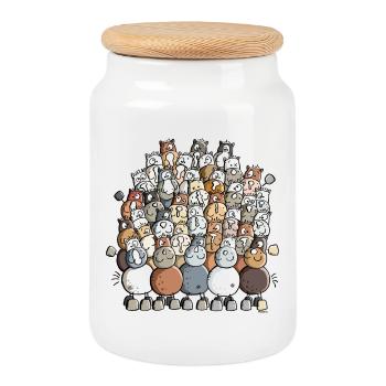Colorful Pile Of Horses - Horse - Cookie Jar with Wooden Lid - white - Front