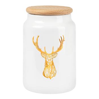 Deer head - Cookie Jar with Wooden Lid - white - Front