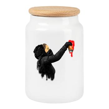 graffiti - Cookie Jar with Wooden Lid - white - Front