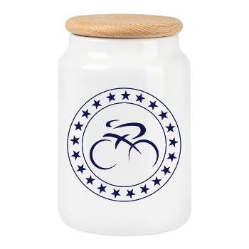 Cycling - Cookie Jar with Wooden Lid - white - Front