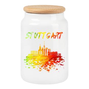 Stuttgart Skyline / Schwaben Stadt Schwarzwald - Keksdose mit Holzdeckel - Weiß - Vorne