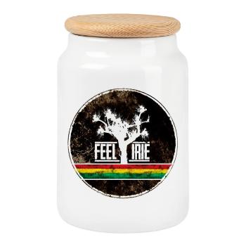 Feel Irie Tree avec des rayures reggae - Boîte à biscuits avec couvercle en bois - blanc - Devant