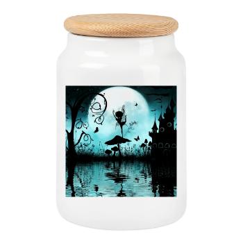 Dancing at night, cute fairy. - Cookie Jar with Wooden Lid - white - Front