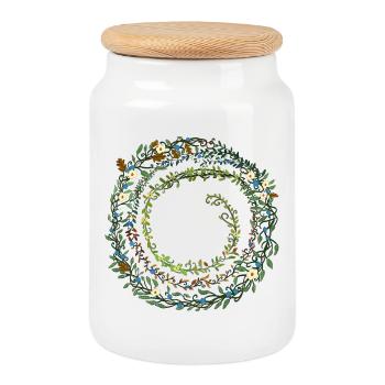 feuilles - Boîte à biscuits avec couvercle en bois - blanc - Devant