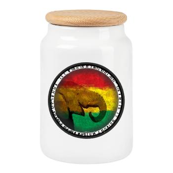 Le monde des éléphants dans le design rasta - Boîte à biscuits avec couvercle en bois - blanc - Devant