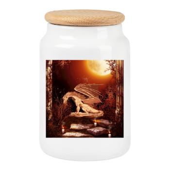 Merveilleux dragon la nuit - Boîte à biscuits avec couvercle en bois - blanc - Devant